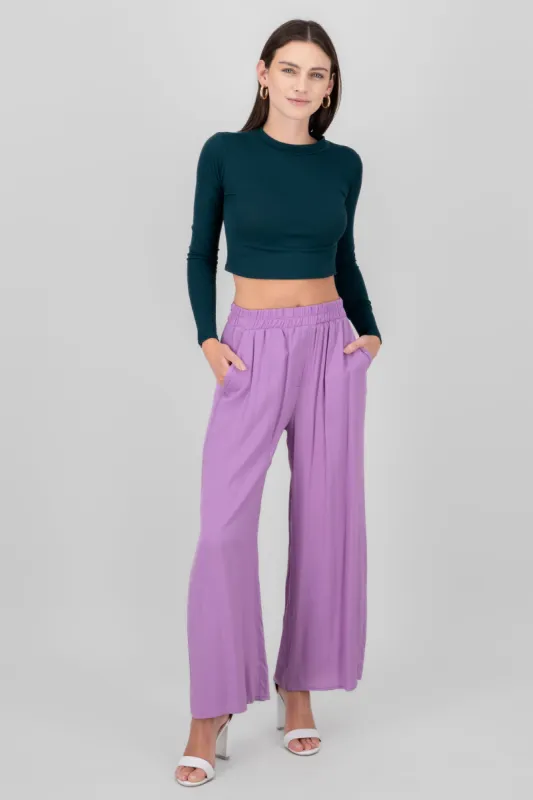 Pantalón Wide Leg Cintura Alta Fruncida sold by Shasa