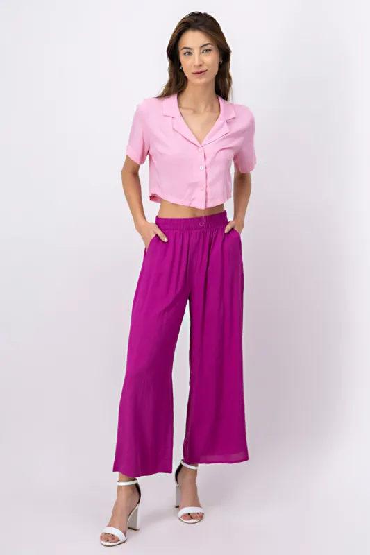 Pantalón Wide Leg Cintura Alta Fruncida sold by Shasa