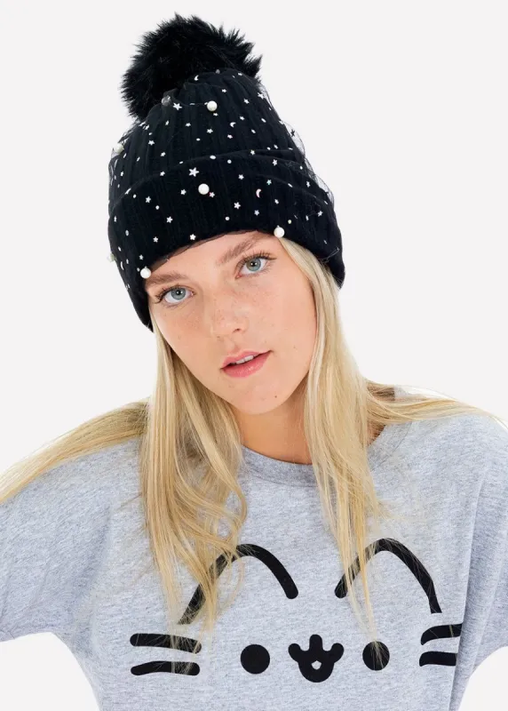 Beanie tejido punto perlas estrellas made by Shasa