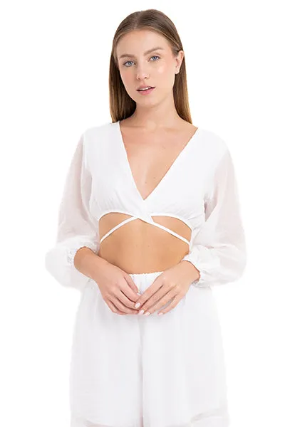 Top cruzado manga larga abullonada sold by Shasa