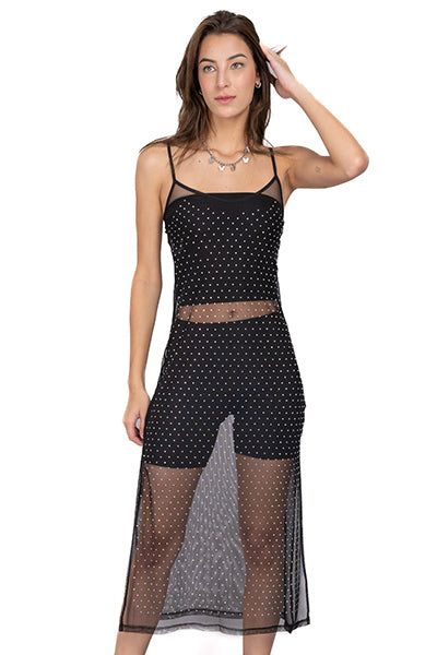 Vestido mesh tirantes brillos sold by Shasa