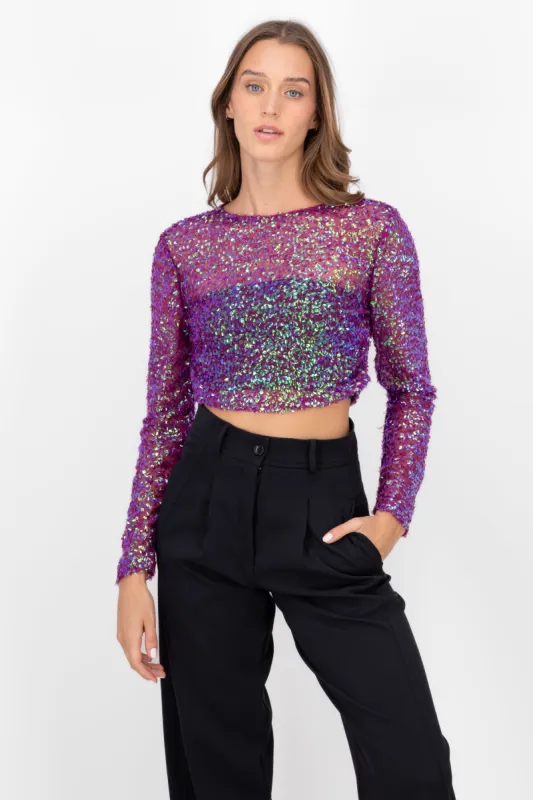 Top Crop Manga Larga Lentejuelas sold by Shasa