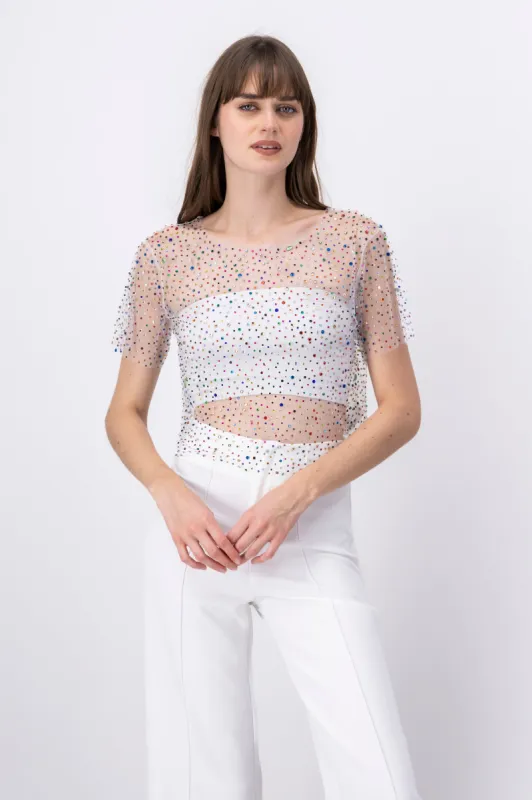 Top mesh manga corta brillos sold by Shasa