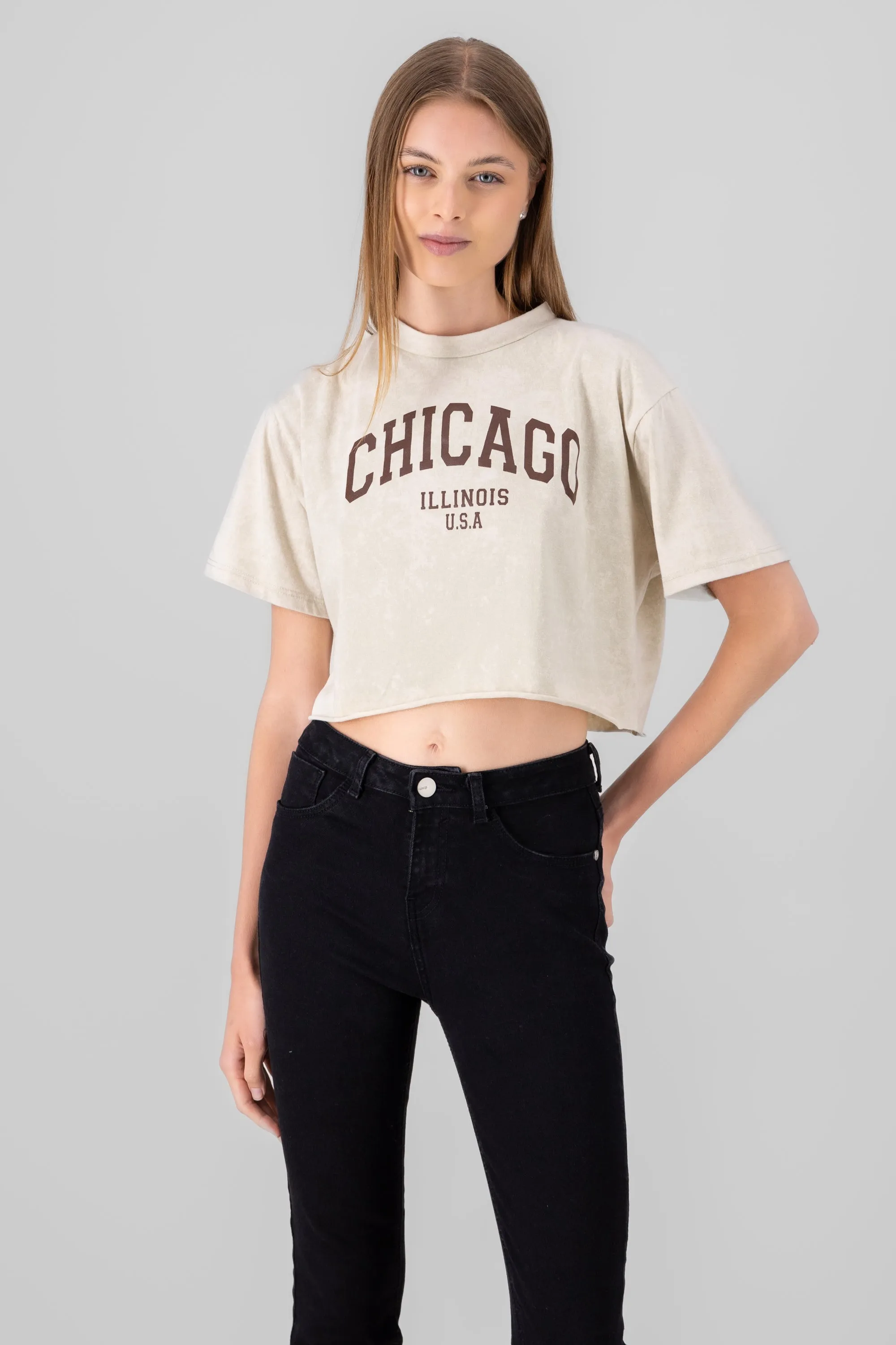 Playera crop acid wash chicago sold by Shasa
