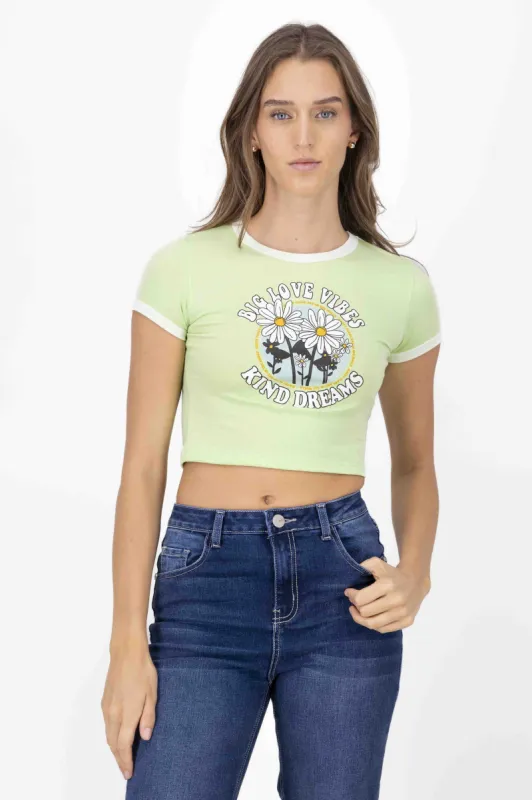 Playera Crop Frase Flores sold by Shasa