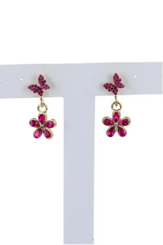 Aretes largos mariposa flores sold by Shasa