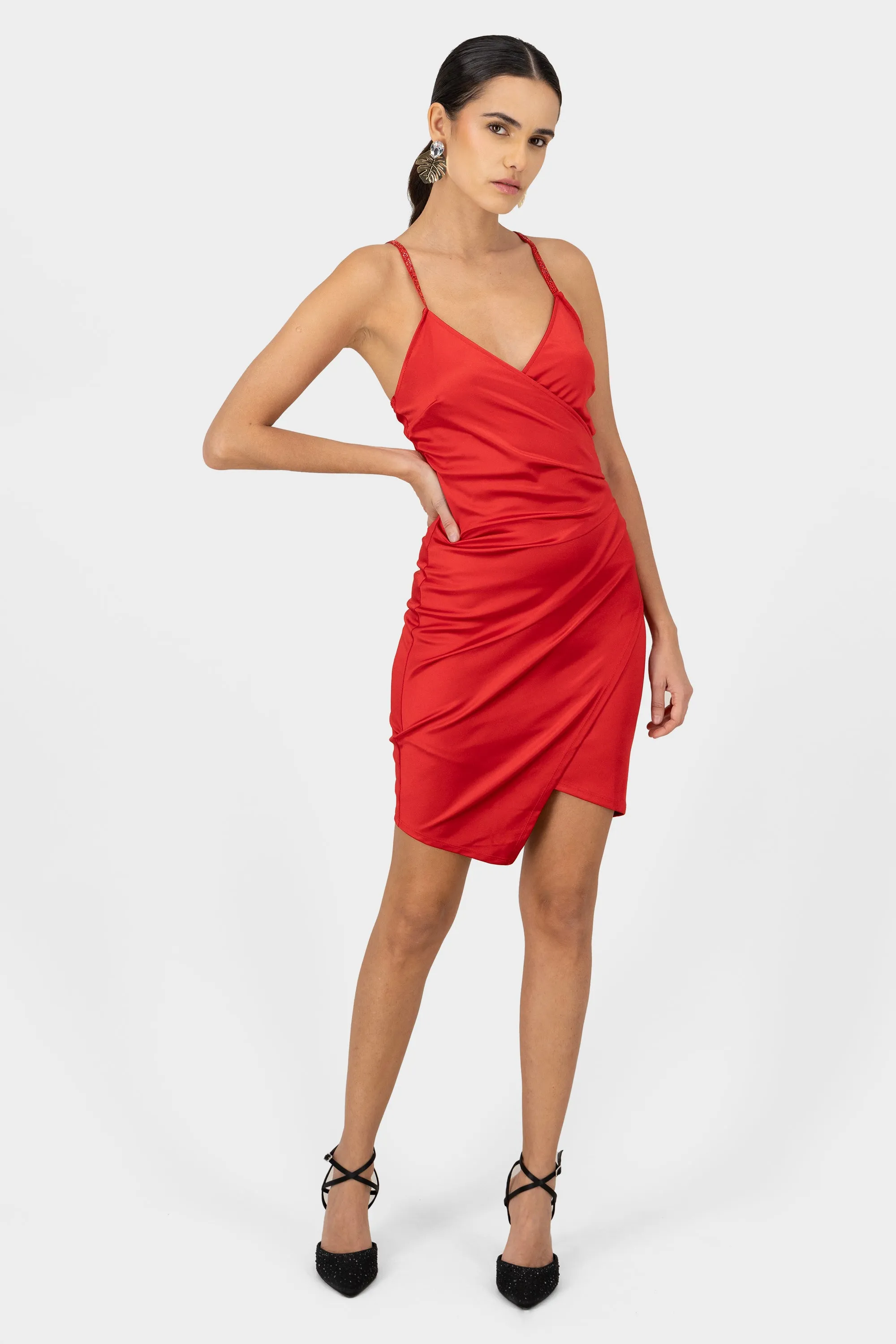 Vestido de satin mini cruzado liso sold by Shasa product image thumbnail 2