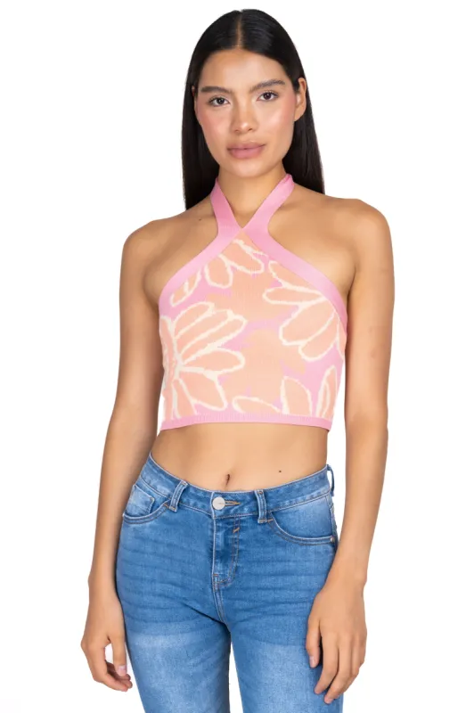Top halter tejido flores sold by Shasa