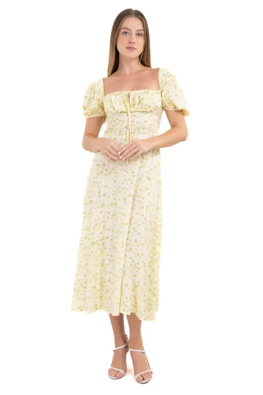 Vestido maxi busto abullonado flores sold by Shasa