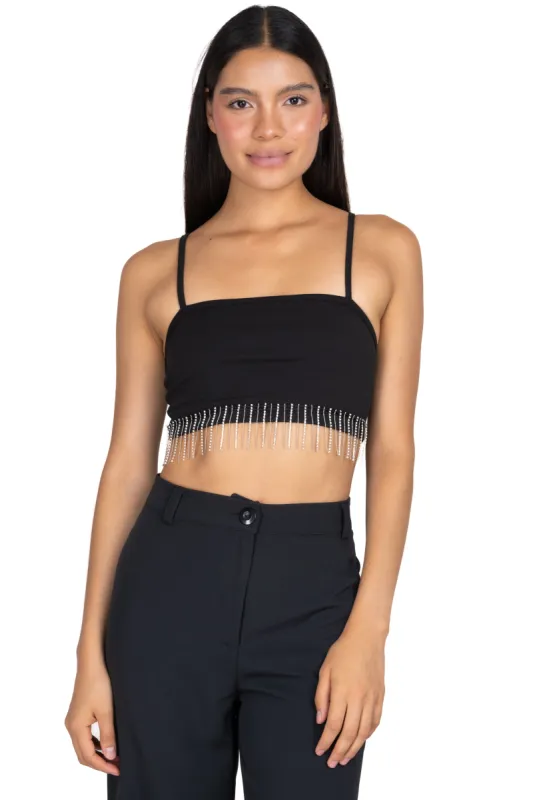Top crop tirantes flecos brillos sold by Shasa