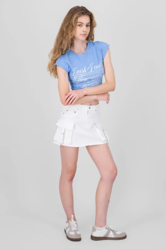 Falda short denim bolsas cargo tiras largas sold by Shasa