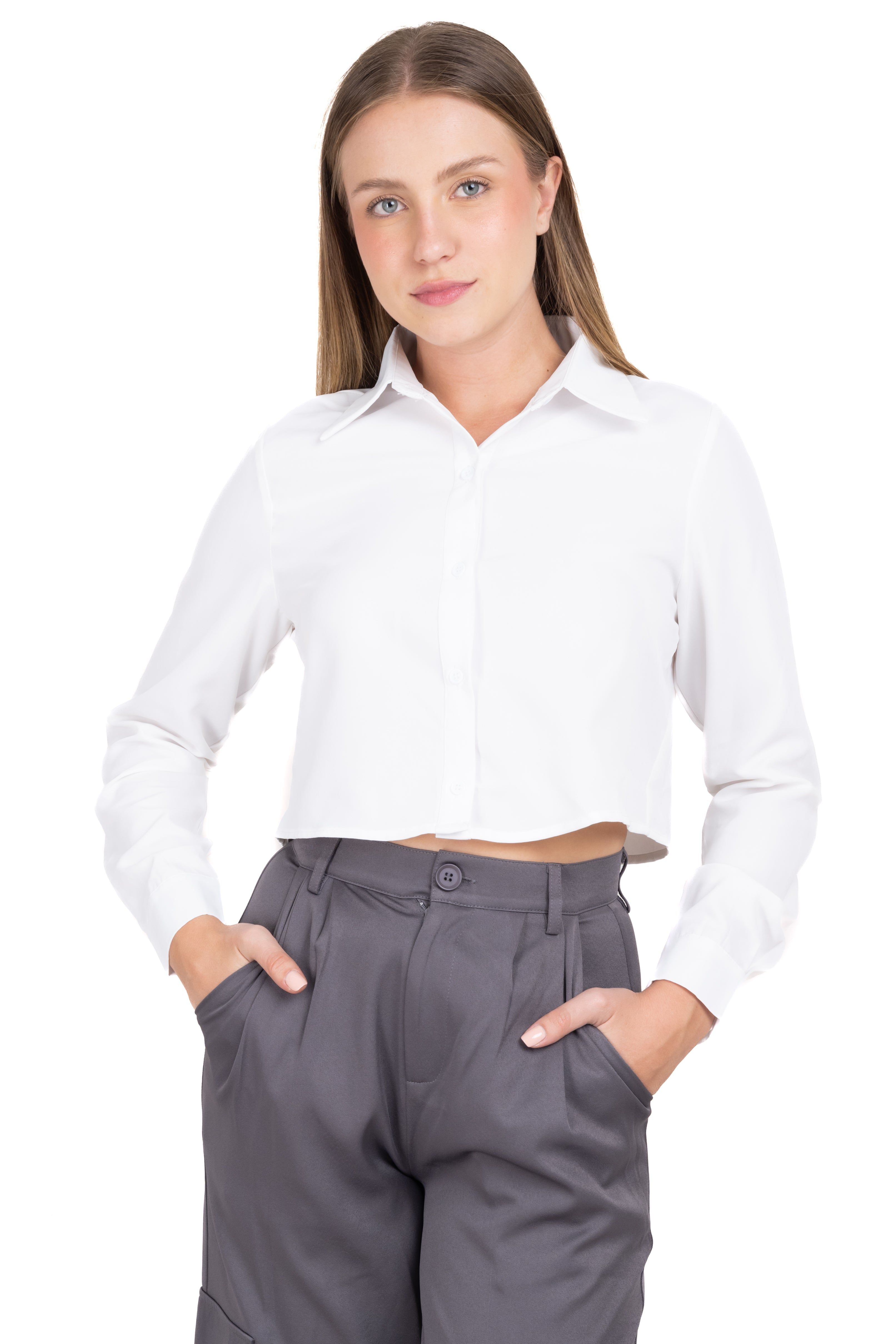 Camisa crop tejido popelina sold by Shasa