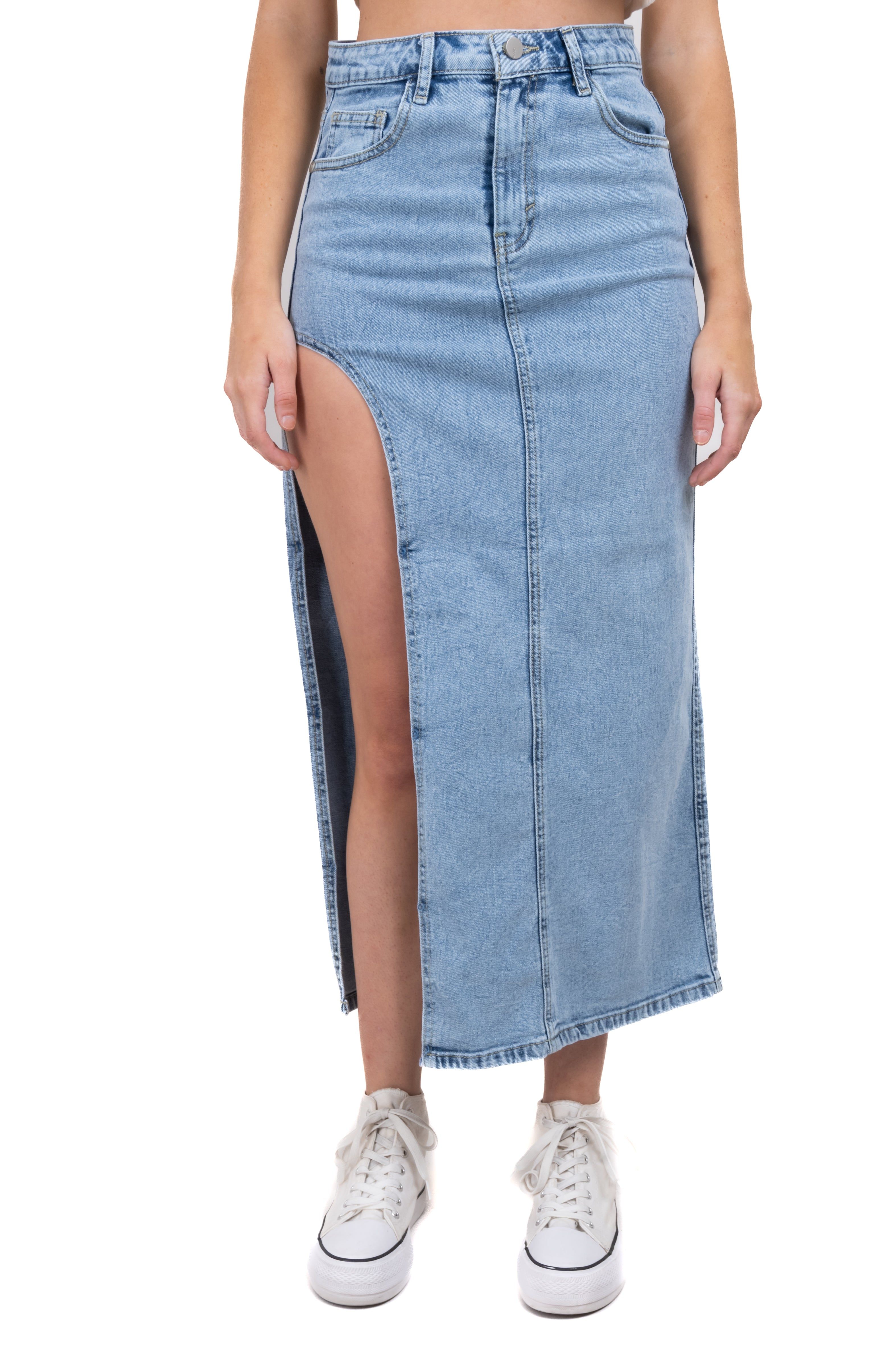 Falda maxi denim abertura sold by Shasa