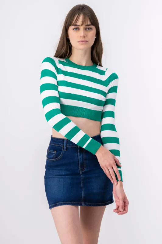 Top rib manga larga cuello redondo rayas sold by Shasa