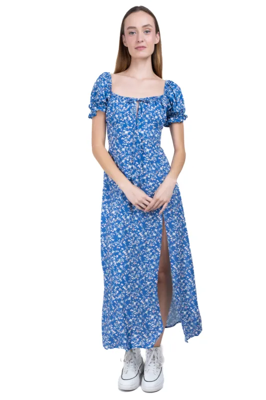 Vestido midi busto plisado flores sold by Shasa