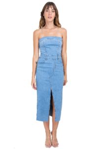 Vestido midi denim abertura sold by Shasa