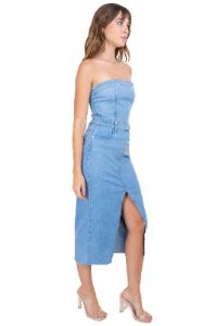 Vestido midi denim abertura sold by Shasa