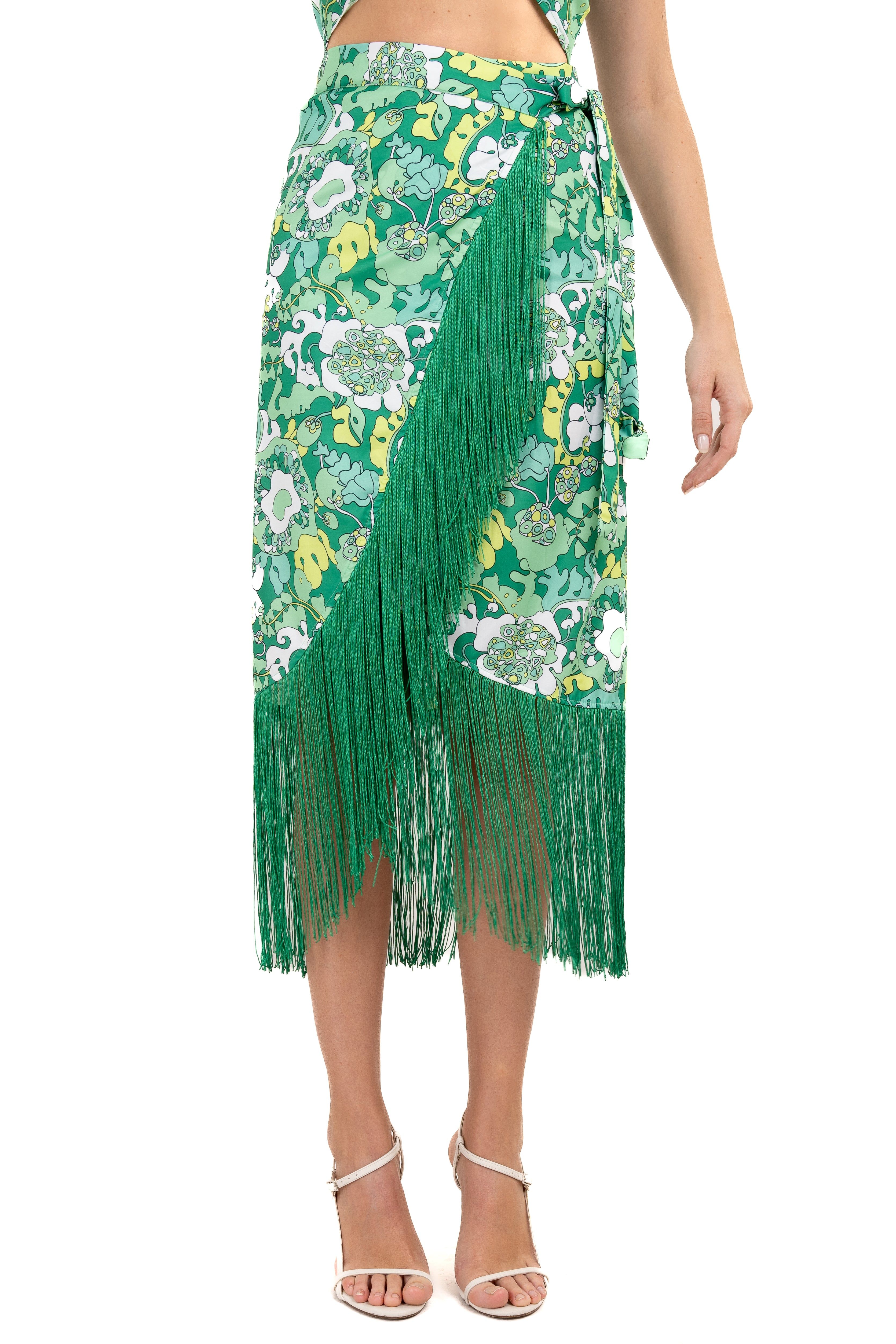 Falda midi flores retro flecos sold by Shasa