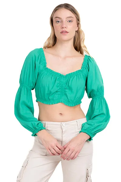 Top crop manga larga abullonada sold by Shasa