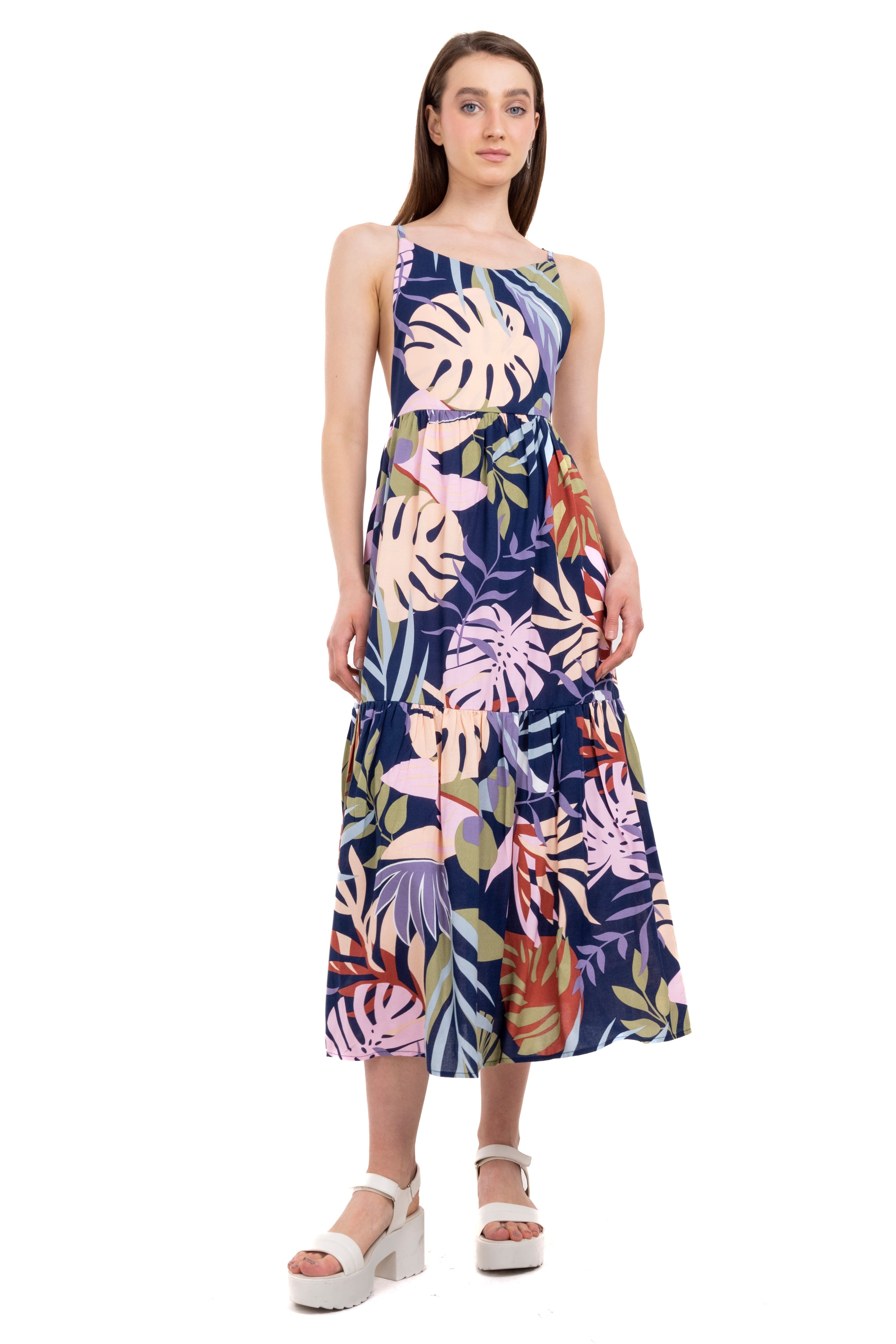 Vestido midi estampado tropical sold by Shasa