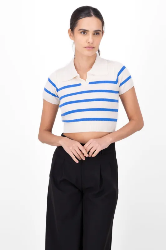 Top tejido cuello polo rayas sold by Shasa