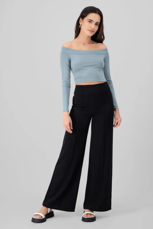 Pantalón Wide Leg Cintura Alta Costuras sold by Shasa