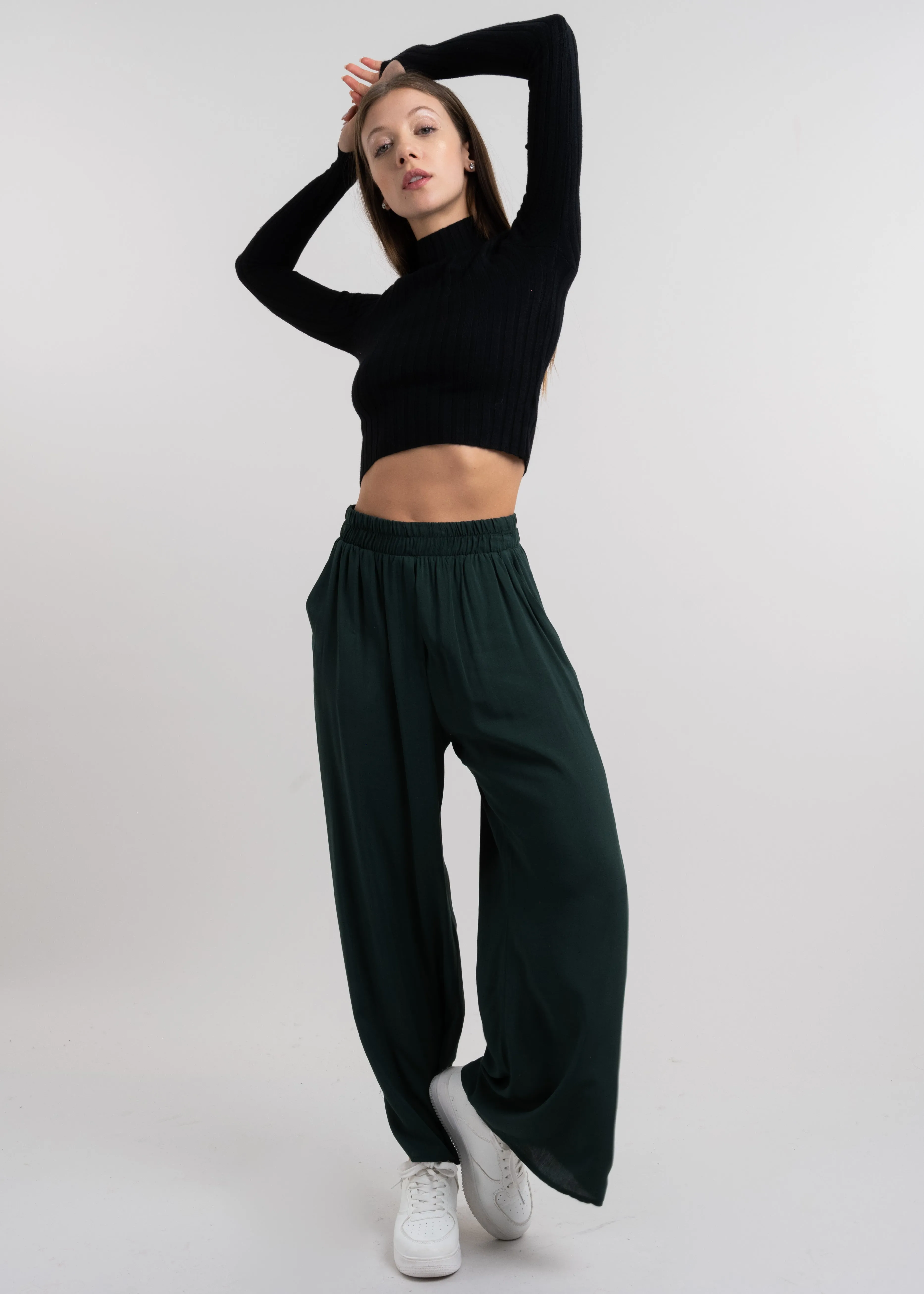 Pantalón Wide Leg Cintura Alta Fruncida sold by Shasa