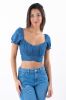 Top denim manga abullonada olán sold by Shasa