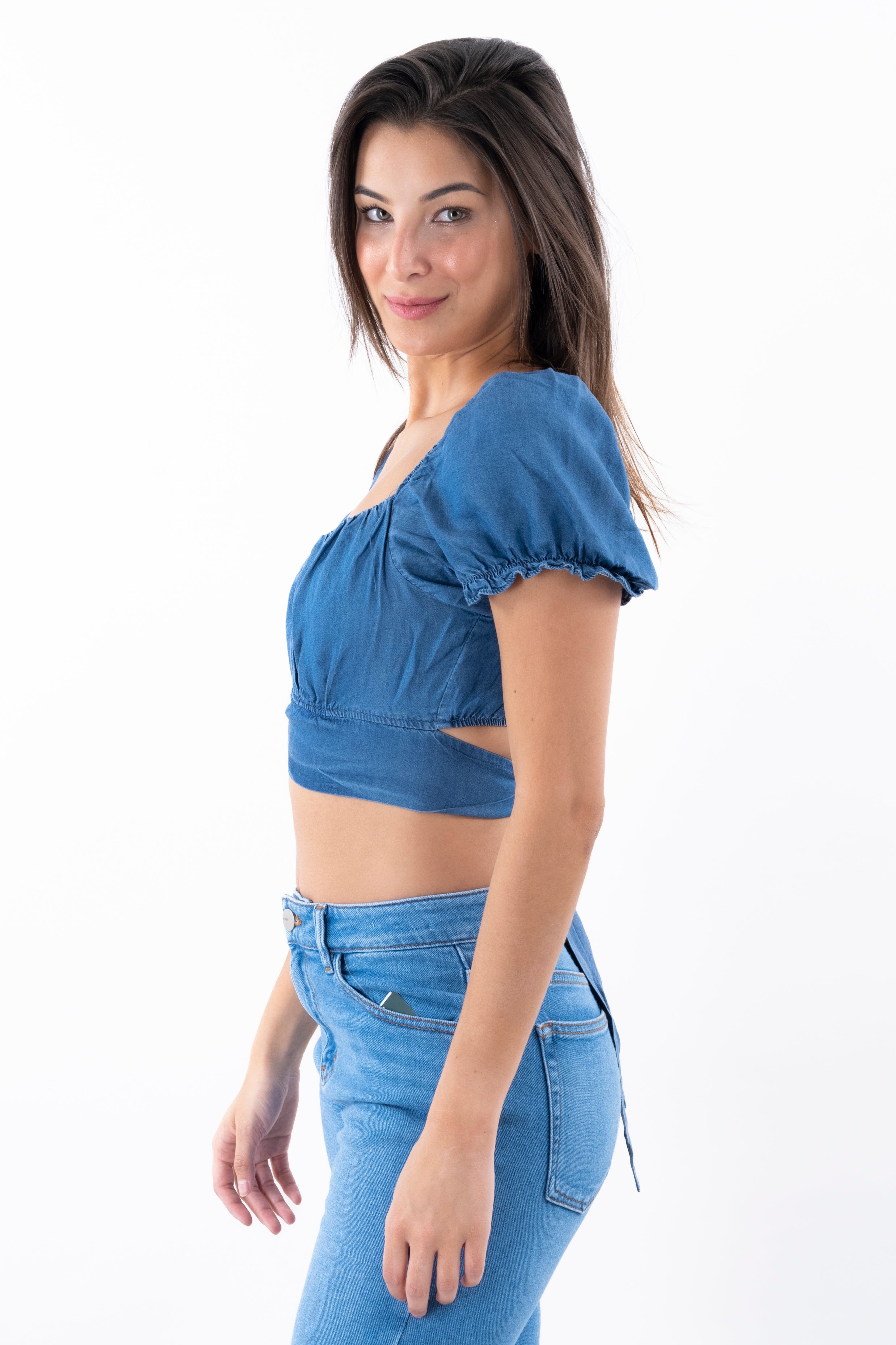 Top denim manga abullonada olán sold by Shasa product image thumbnail 3