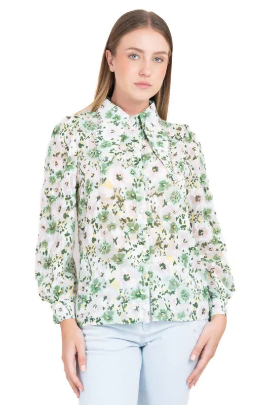 Camisa flores  cuello solapa brillos sold by Shasa
