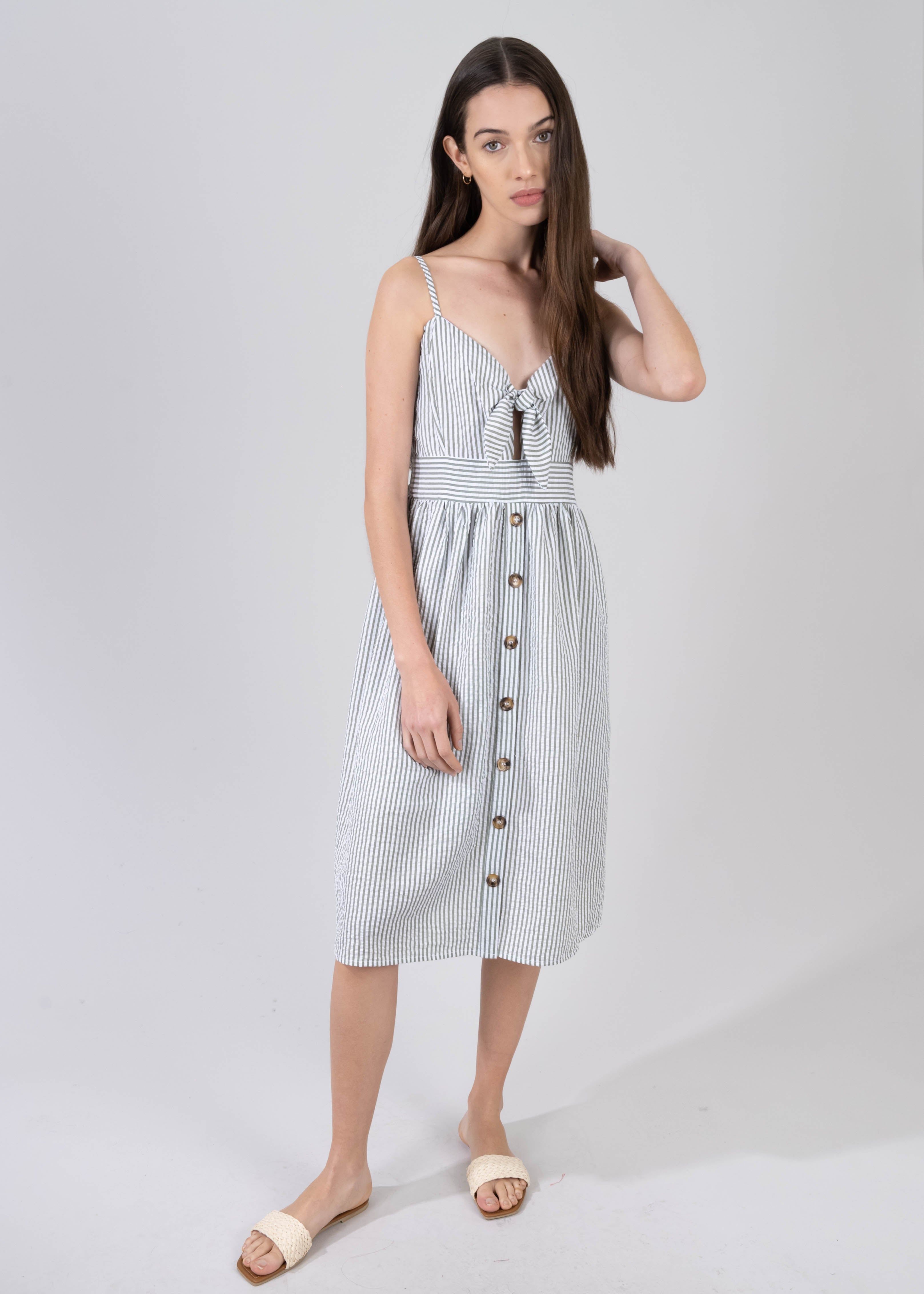 Vestido midi escote nudo estampado rayas sold by Shasa