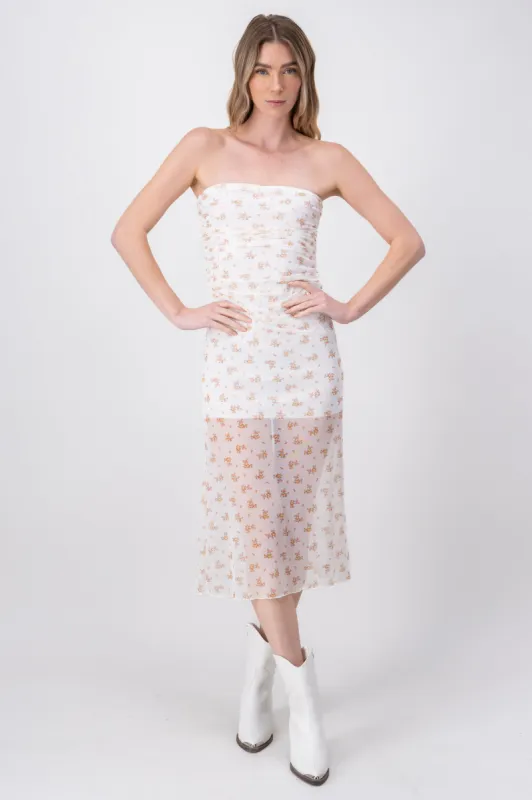 Vestido midi mesh drapeado flores sold by Shasa