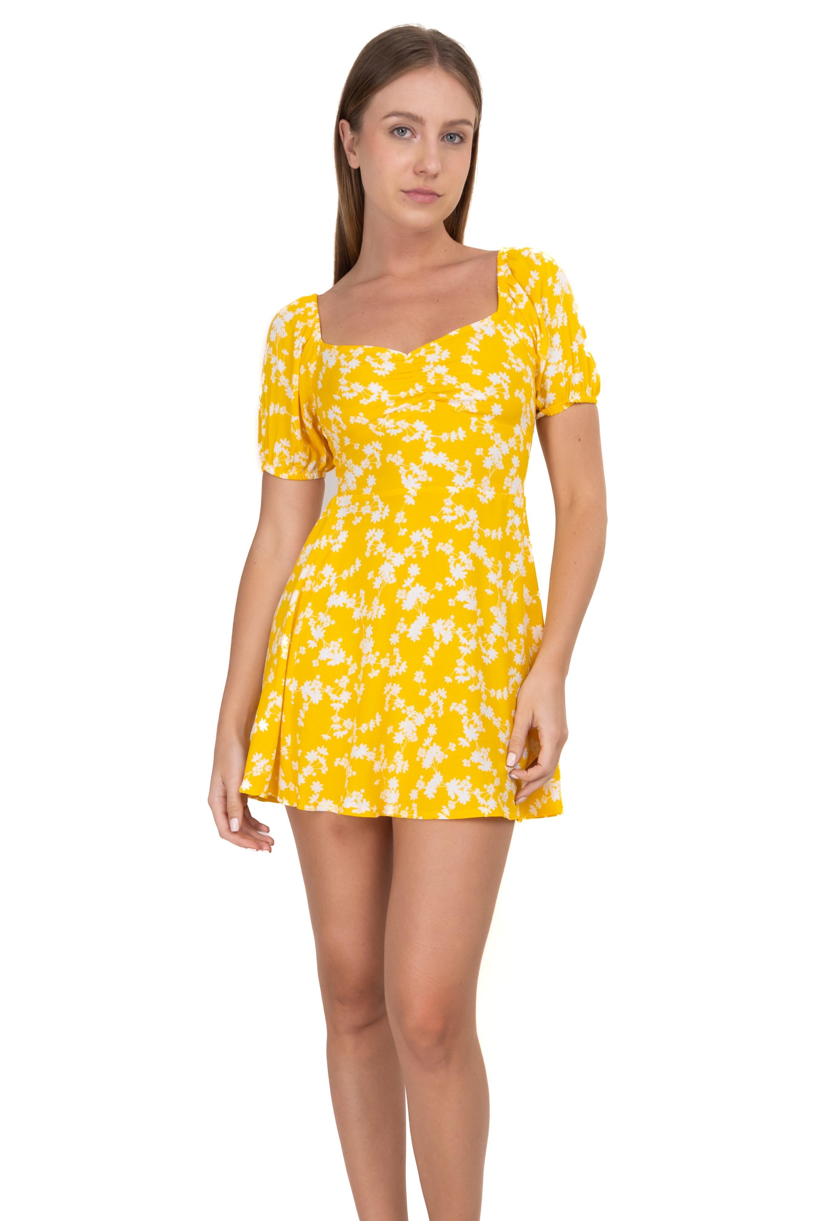 Vestido mini manga abullonada flores sold by Shasa