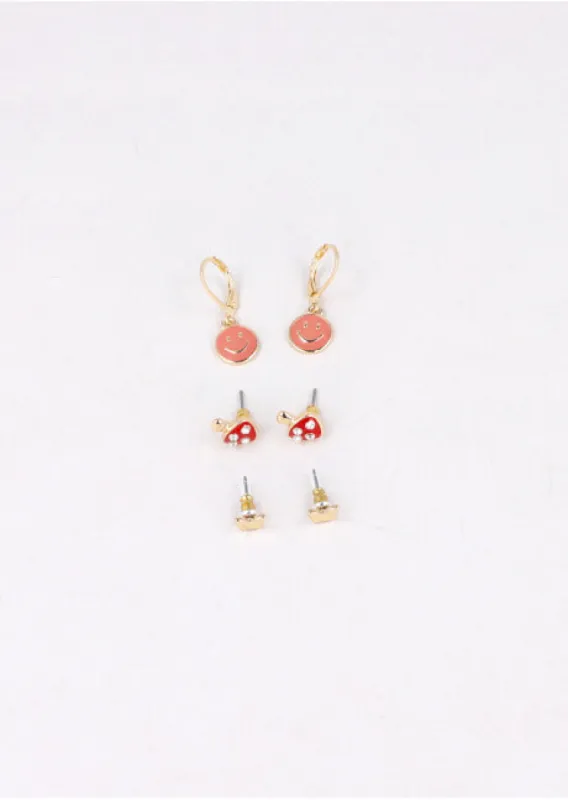 3 Pr Aretes Honguito Cara sold by Shasa