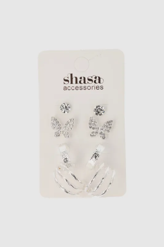 Set 4 Pares Aretes Mariposa Arracadas sold by Shasa