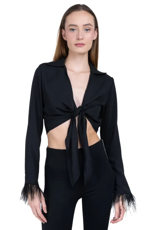 Camisa crop nudo plumas sold by Shasa