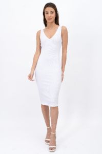 Vestido midi acanalado cuello redondo sold by Shasa
