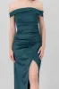 Vestido maxi satin sin hombros con abertura sold by Shasa