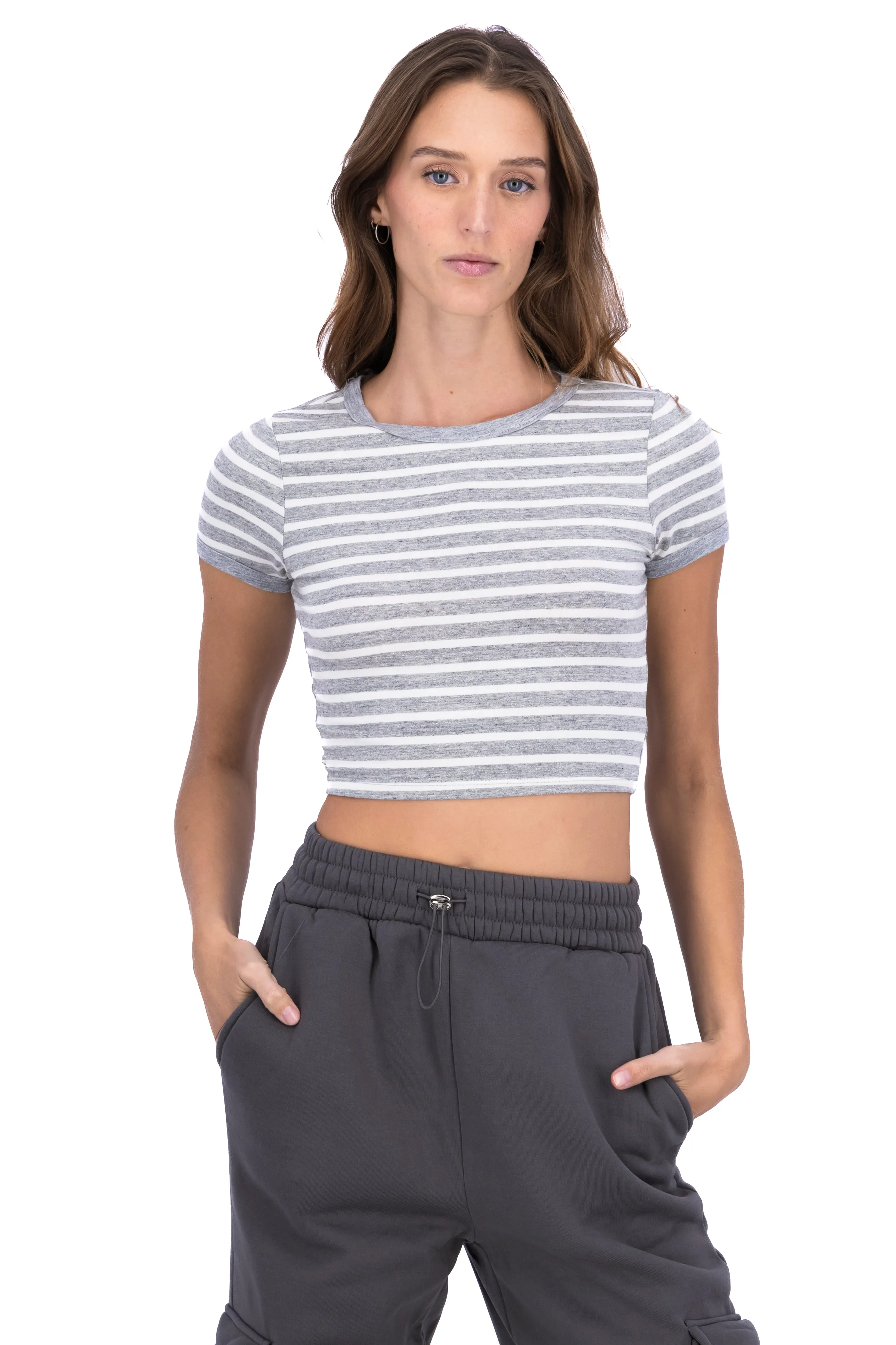 Playera crop líneas bicolor sold by Shasa