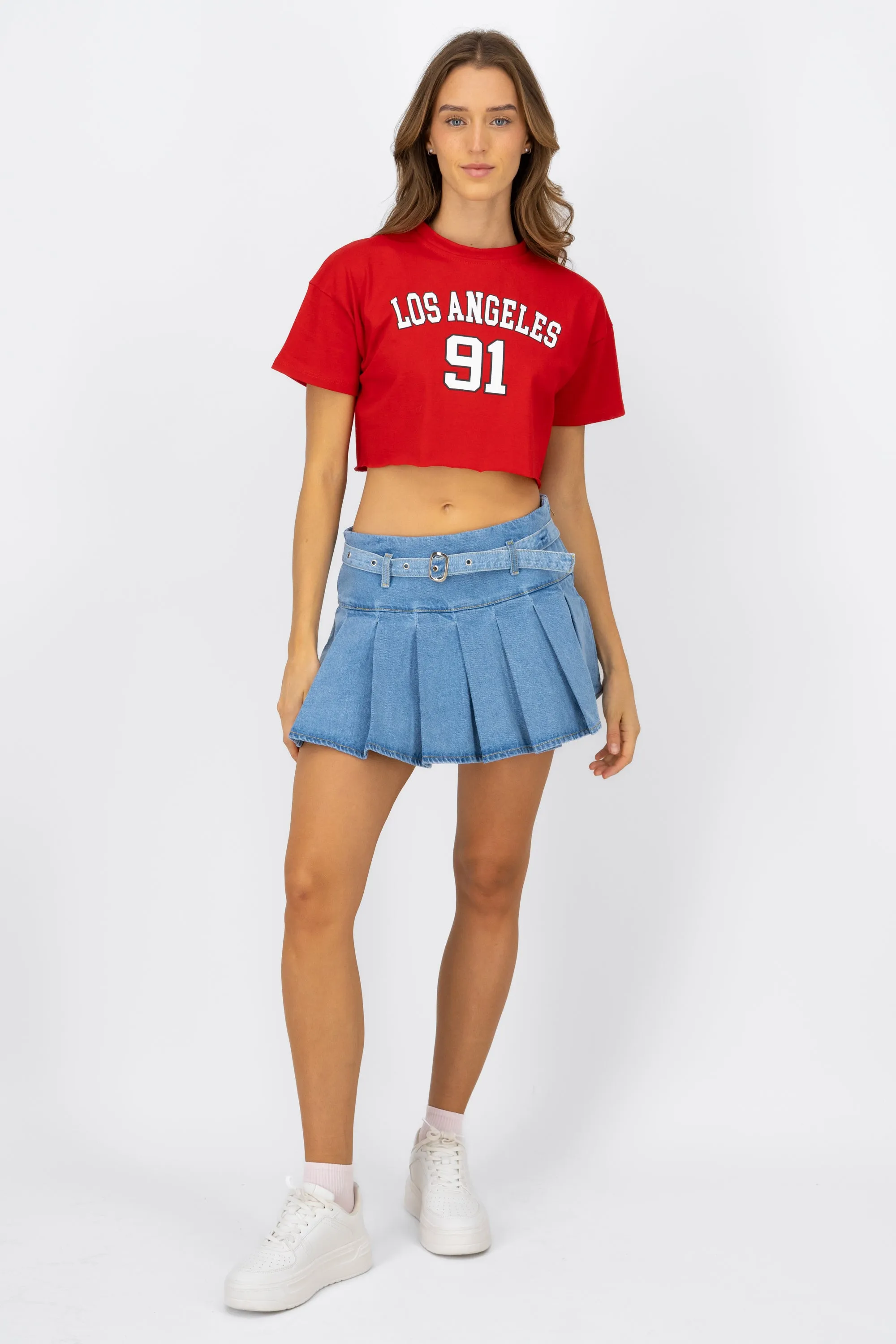 Falda tableada con cinturón delgado sold by Shasa