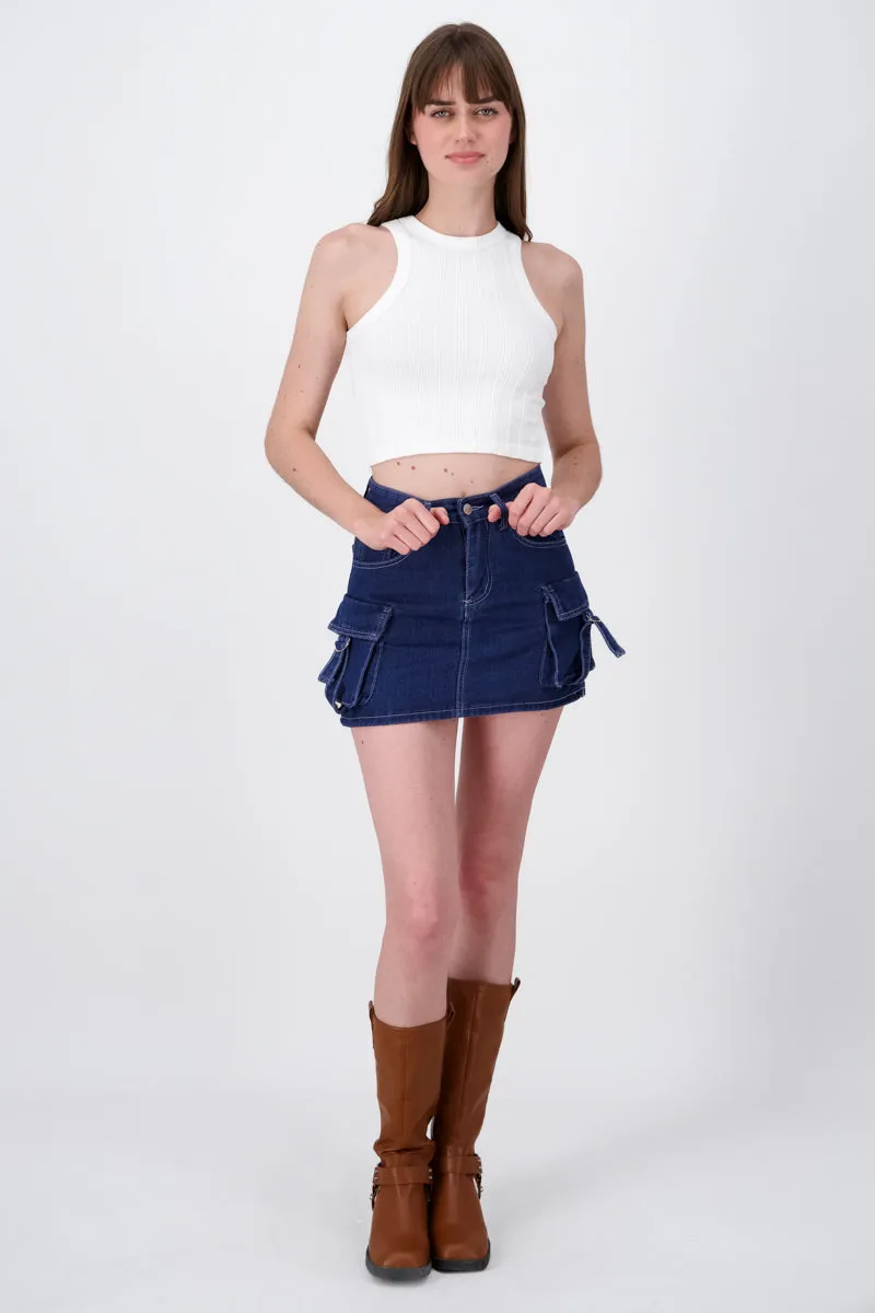 Falda mini denim cargo sold by Shasa