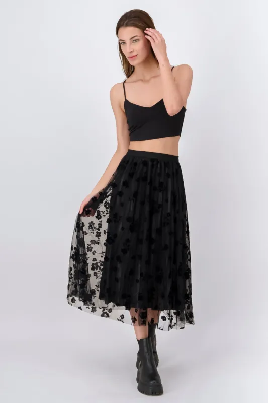 Falda midi mesh flores smock sold by Shasa