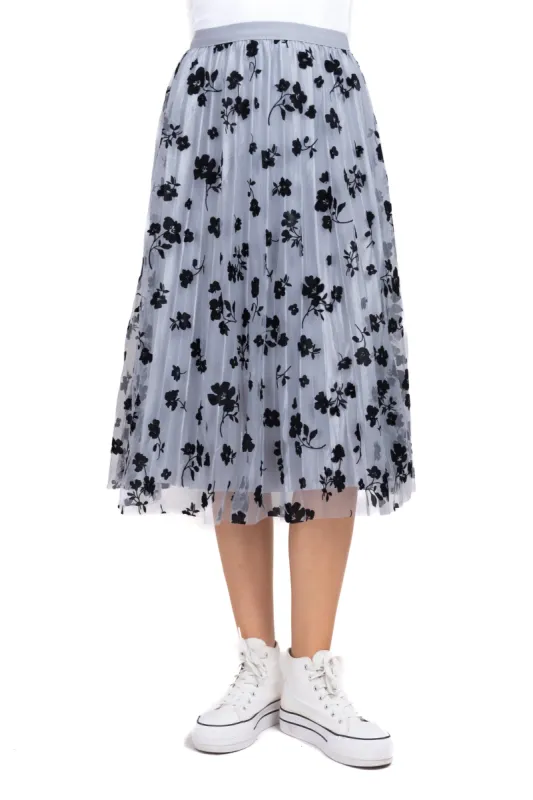 Falda midi mesh flores smock sold by Shasa
