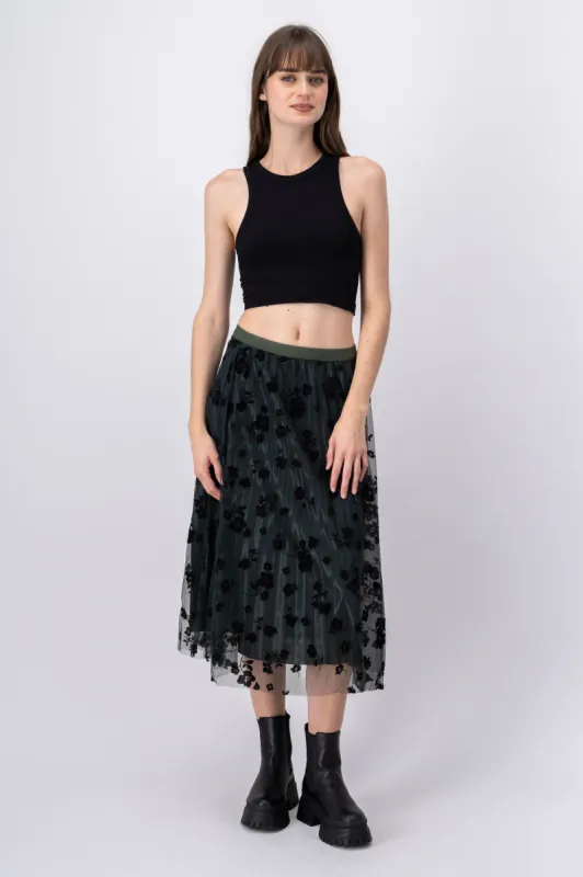 Falda midi mesh flores smock sold by Shasa
