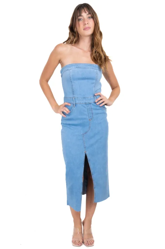 Vestido midi denim abertura sold by Shasa
