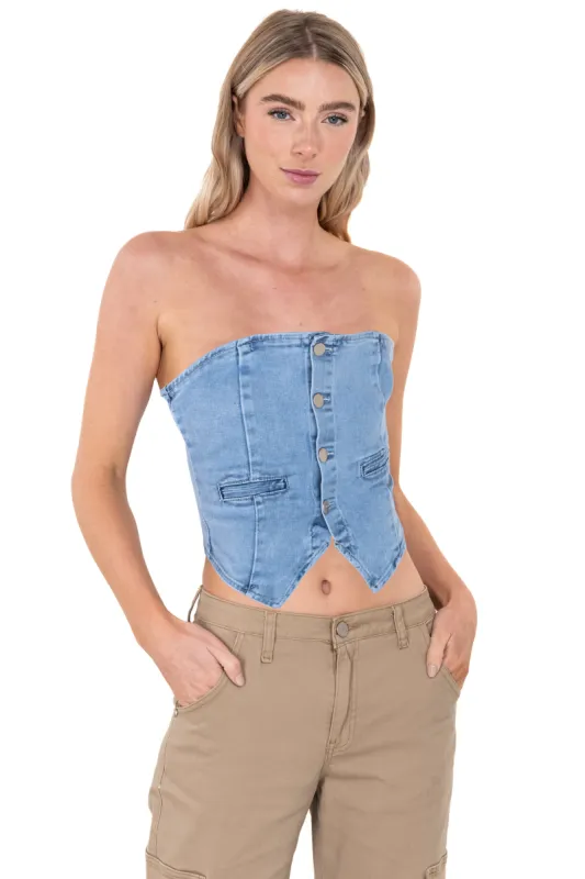 Top corset denim strapless sold by Shasa