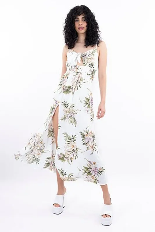 Vestido maxi abertura flores sold by Shasa