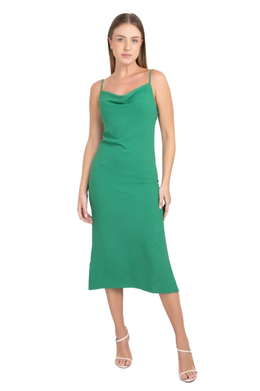 Vestido midi satín cuello drapeado sold by Shasa