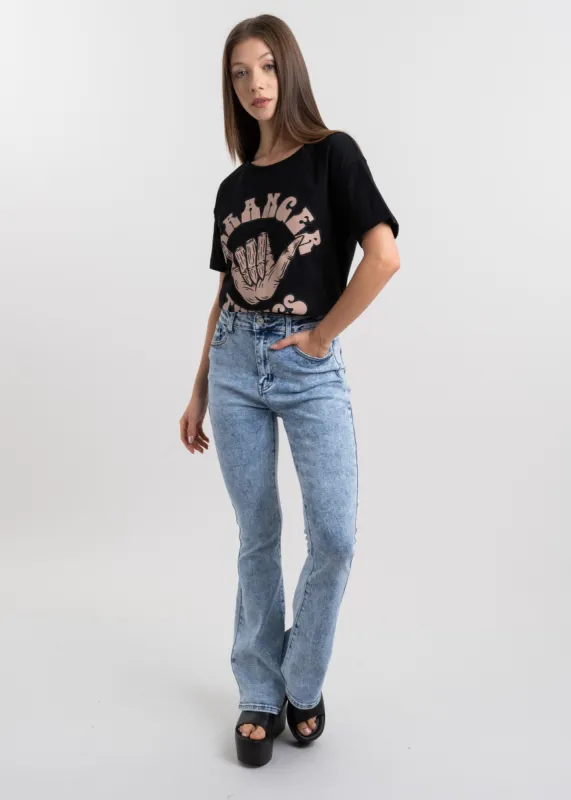 Jeans flare acid wash sold by Shasa