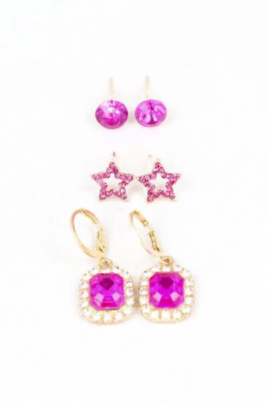 Set 3 Pares Aretes Estrella Cuadro Cristal sold by Shasa